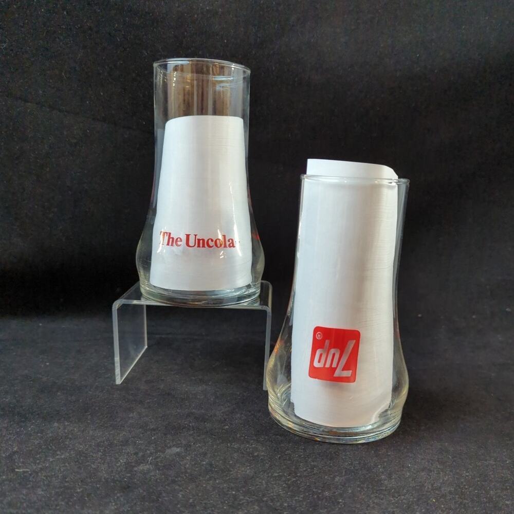 2 Vintage 7Up Uncola Upside Down Glasses